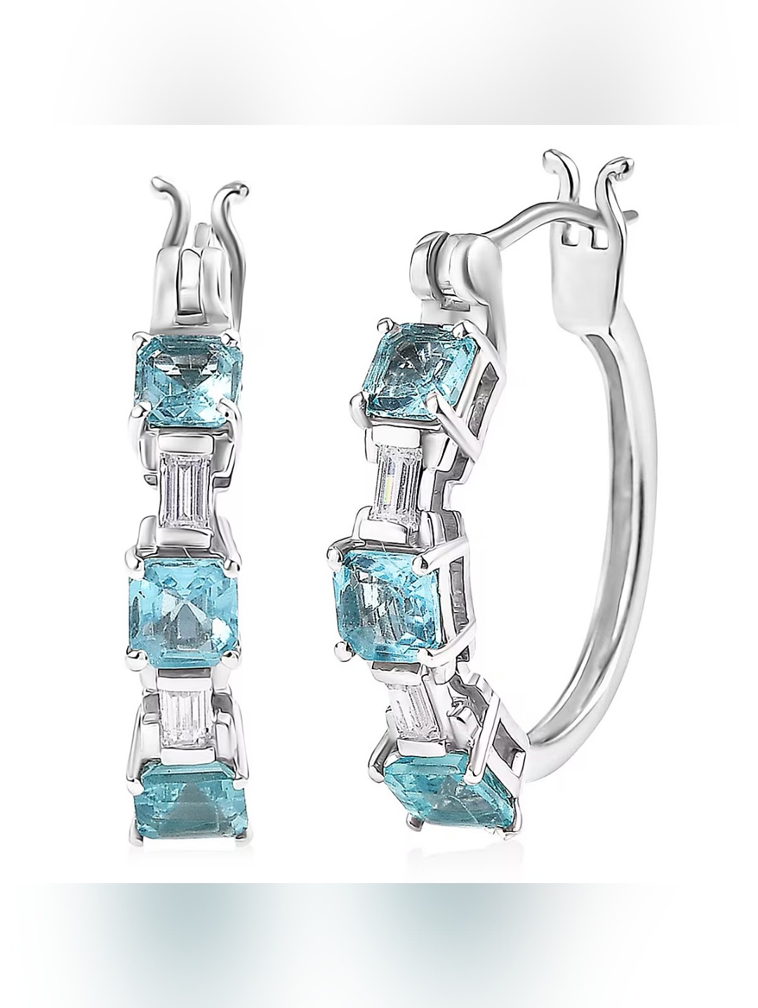 Asscher Cut Pariba Apatite With Baguette Moissonite Earrings In Sterling Silver